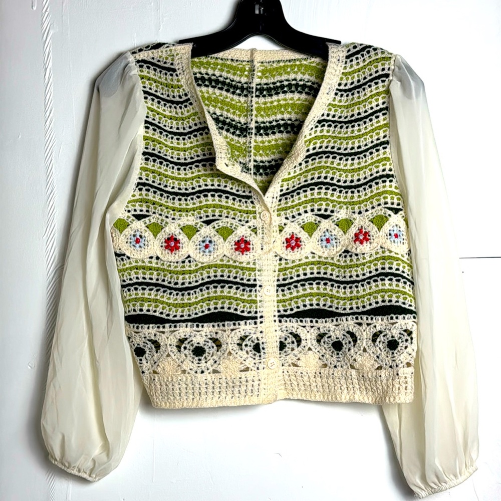 Knit Coverup With Sheer Long Sleeves